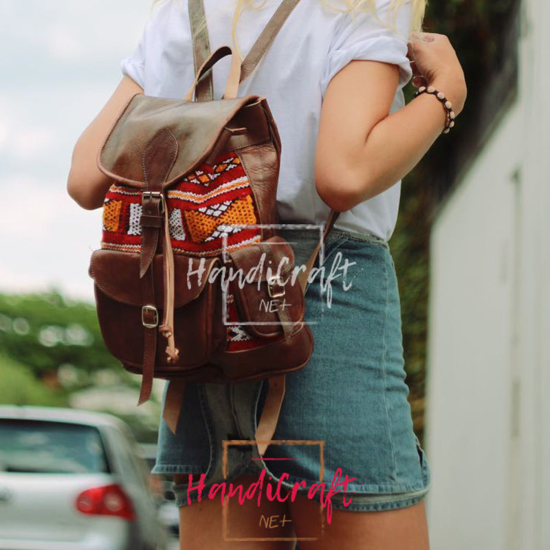 Brown Leather and Kilim Backpack