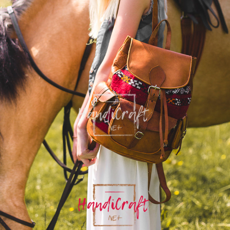 Leather and Kilim Brown Backpack