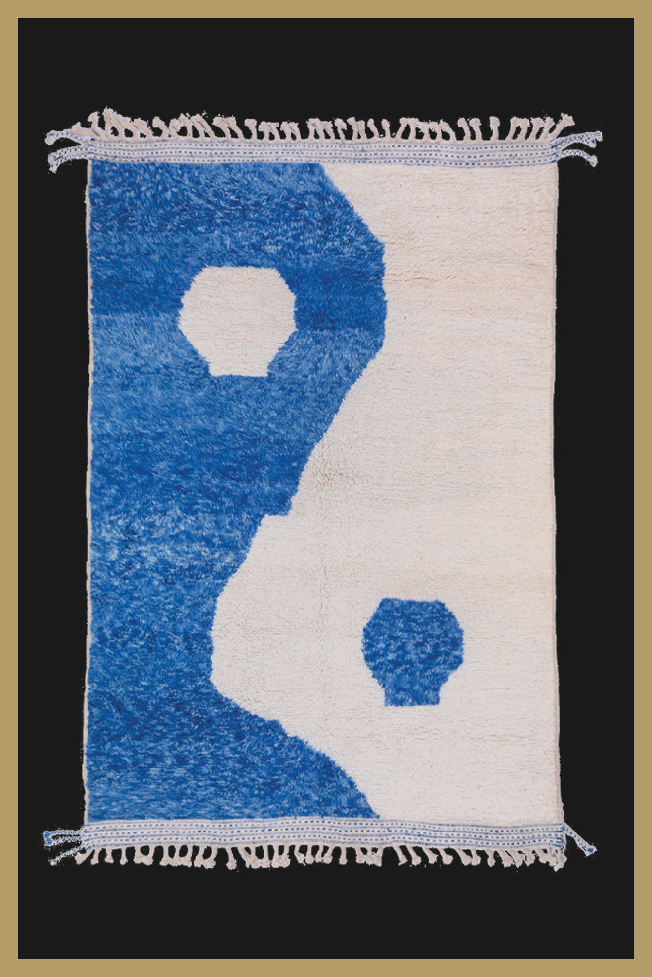 BENI OUARAIN YING AND YANG RUG IN BLUE AND WHITE
